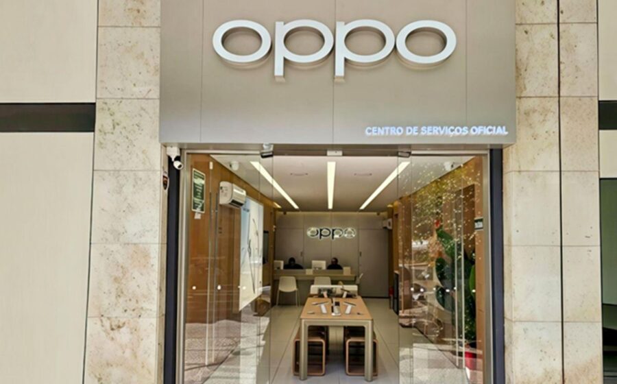 Fachada da primeira loja física da OPPO no Brasil, no Shopping Interlagos, São Paulo
