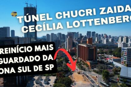 Obra na Avenida Chucri Zaidan com desvio de pedestres e sinalização na Zona Sul de São Paulo