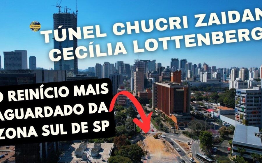 Obra na Avenida Chucri Zaidan com desvio de pedestres e sinalização na Zona Sul de São Paulo