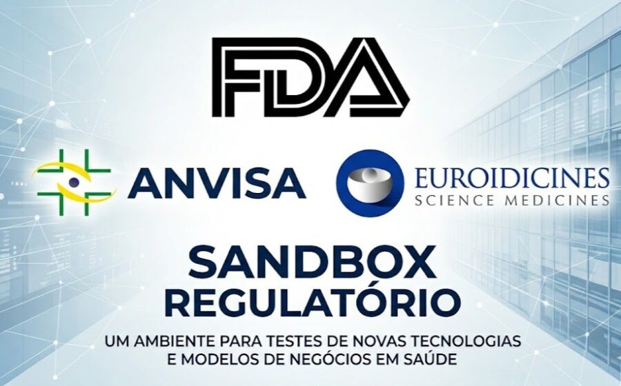 Gráfico de ações da Olympus em queda acentuada com logotipo da FDA e endoscópio médico ao fundo
