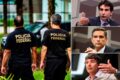 Gabriel Galípolo, Roberto Campos Neto e André Esteves em destaque sobre fundo do Banco Central e logotipo da Polícia Federal