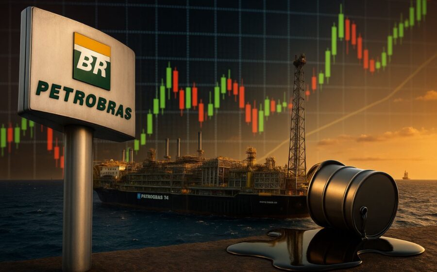 Plataforma de petróleo Petrobras no pré-sal brasileiro com produção recorde