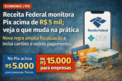 Ilustração do programa PixMEI: celular com transferência de R$ 5 mil para MEI e calendário marcando 2027