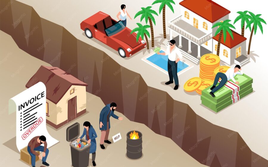 Contraste entre consumo de luxo (viagens, eletrônicos) e casa própria inalcançável, representando pobreza de luxo no Brasil