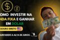 Gráfico comparando juros EUA vs Brasil com bandeiras e setas de câmbio