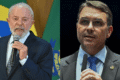 Gráfico da dívida pública brasileira projetada para 100% do PIB até 2031 com fotos de Lula e Flávio Bolsonaro