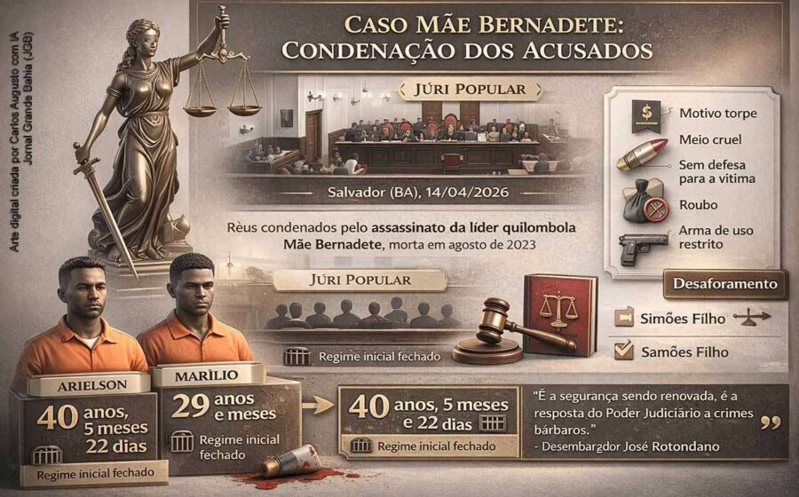 Retrato de Mãe Bernadete, líder quilombola assassinada, com faixa de justiça ao fundo