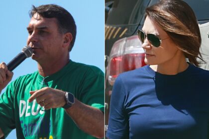 Fernanda Bolsonaro vestindo conjunto Bo.Bô de R$ 3.396 ao votar no segundo turno 2026