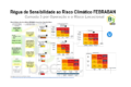 Mapa do Brasil com alertas de estiagem na Amazônia e tempestades no Sul/Sudeste, logotipo Defesa Civil e crédito de R$ 300 milhões