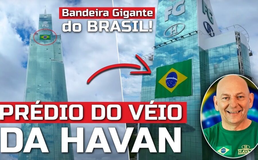 Fachada de megaloja Havan com logo verde e amarelo, simbolizando expansão varejista e alta carga tributária