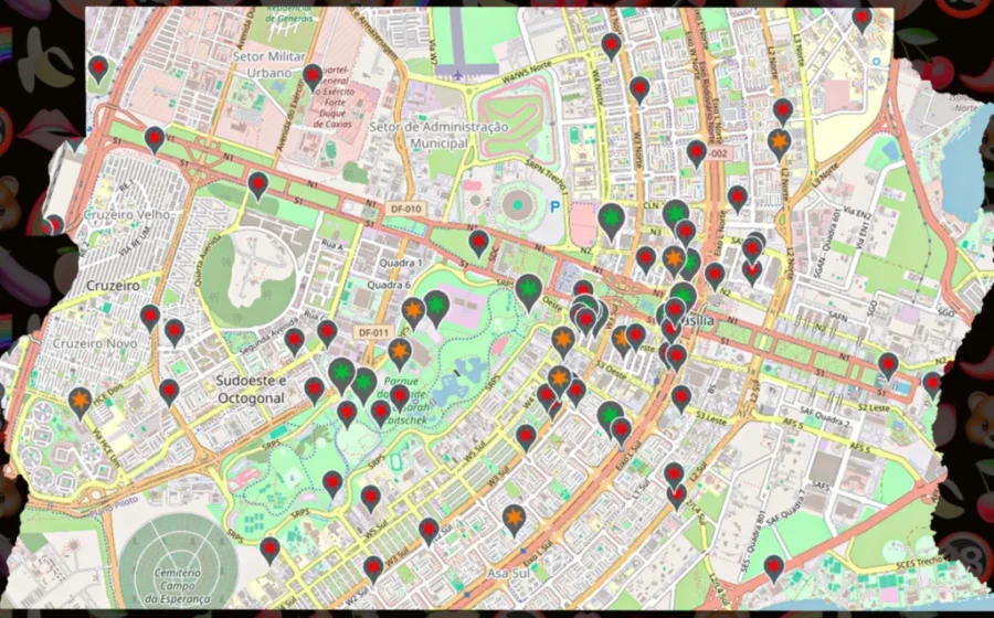 Mapa eleitoral do DF mostrando divisão de votos por região administrativa na reeleição de Celina Leão
