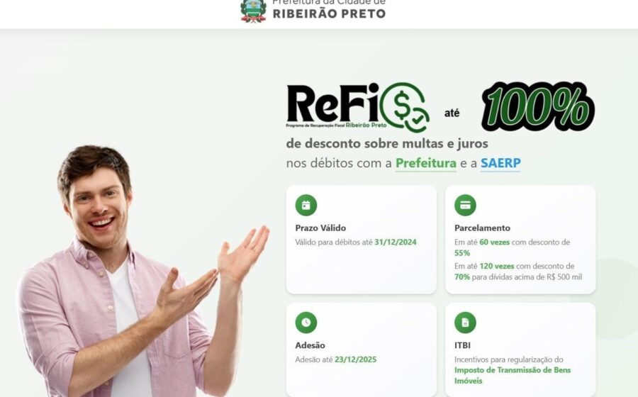 Prefeitura de Ribeirão Preto com gráficos financeiros sobre Refis e ISSQN