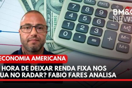 Gráfico comparando rentabilidade de Treasuries americanos e Tesouro IPCA+ brasileiro com setas de câmbio dólar-real