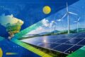 Parque eólico e solar no Brasil com linhas de transmissão, representando desafios do curtailment em renováveis