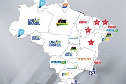 Mapa do Brasil colorido mostrando resultados do 2º turno das eleições municipais em 51 cidades