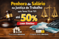 Sede do STJ com balança da justiça e cédulas de dinheiro representando penhora de salário