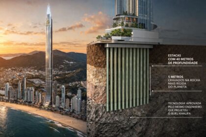 Canteiro da Senna Tower em Balneário Camboriú com fundação de 800 estacas em rocha