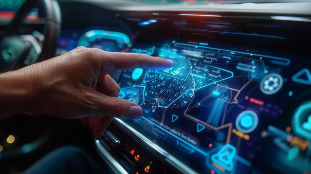 Painel de carro exibindo aviso "sensor obstruído" e "frenagem indisponível" em dia chuvoso