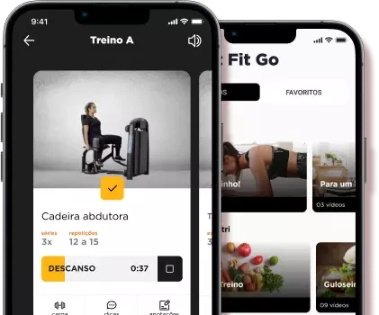App GymRatsPro na tela do smartphone com logo Smart Fit e pessoas treinando em academia moderna