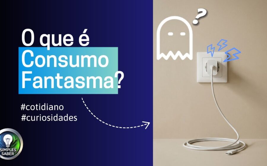 TV desligada com luz vermelha de stand-by e medidor de energia mostrando consumo fantasma