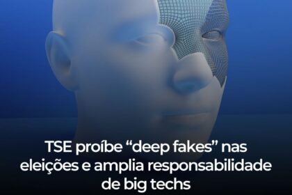 Gavel do TSE sobre tela de celular com deepfake de Lula e logos de redes sociais