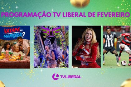 Estúdio da TV Liberal com âncoras apresentando telejornal, tela ao fundo exibindo logotipo do g1 e ícones de streaming ao vivo