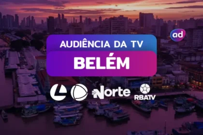 Estúdio da TV Liberal com telas mostrando transmissão simultânea no g1 Pará