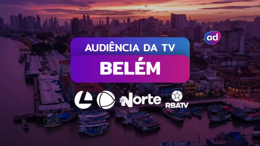 Estúdio da TV Liberal com telas mostrando transmissão simultânea no g1 Pará