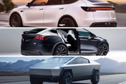 Fileira de carros Tesla Model 3 e Model Y prontos para entrega em fábrica