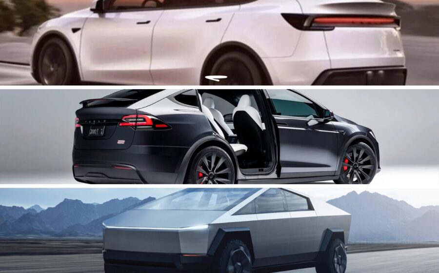 Fileira de carros Tesla Model 3 e Model Y prontos para entrega em fábrica