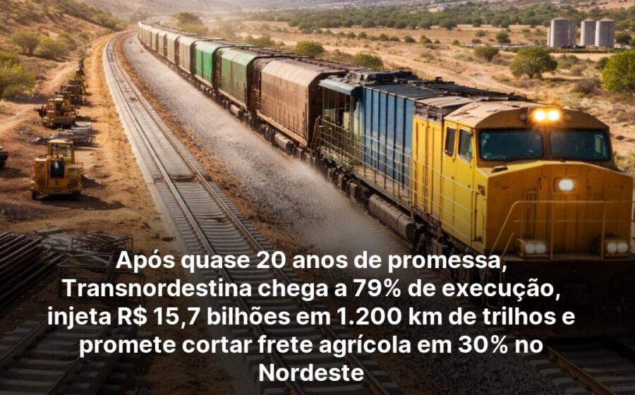Mapa do Nordeste com linha férrea conectando Salvador, Aracaju, Maceió, Recife, João Pessoa, Natal e Fortaleza