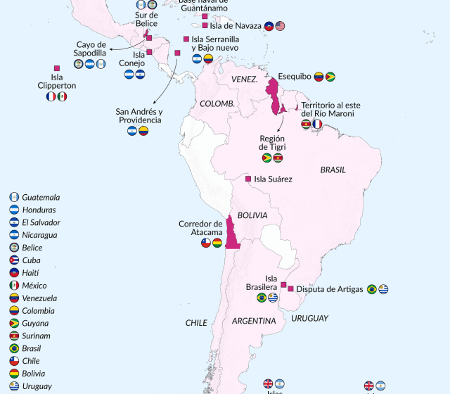 Mapa da América do Sul destacando Panamá, Peru, Equador e Colômbia recebendo ajuda militar dos EUA