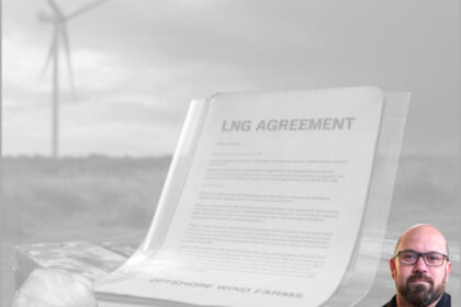 Parque eólico offshore com turbinas no oceano sob céu nublado, representando projetos ameaçados por revisão de licenças do governo Trump