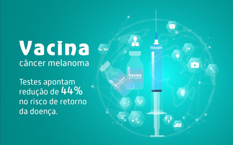 Vacina de mRNA personalizada contra melanoma da Moderna e MSD em frasco com seringa