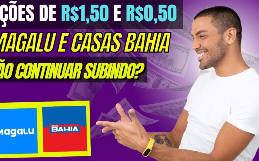 Gráfico de ações em queda livre mostra Magalu -4,5% e Casas Bahia -24% em fundo vermelho