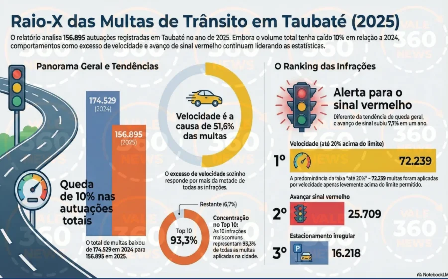 Patinetes elétricos em rua de Taubaté com sinalização de trânsito ao fundo