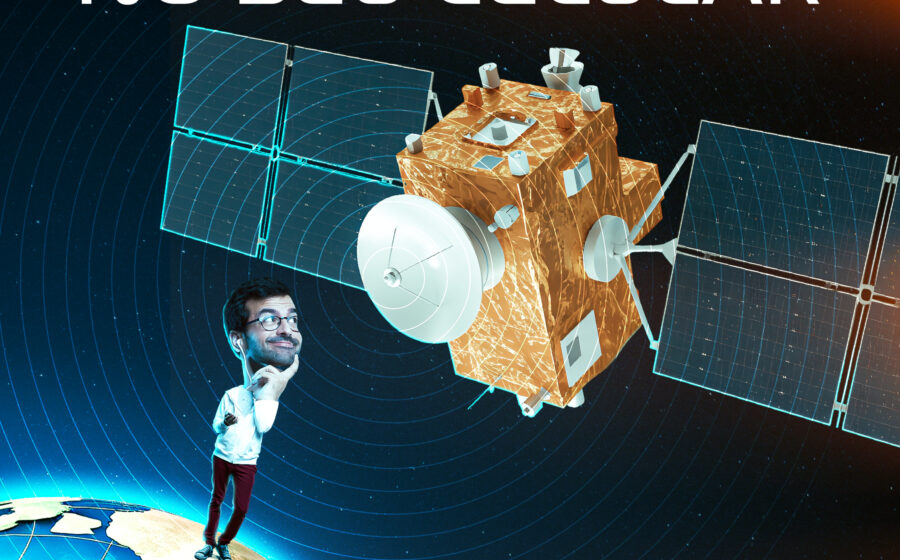 Logos Vivo e Starlink sobre fundo de satélite orbitando a Terra com smartphone conectado