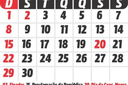 Calendário de novembro 2026 destacando dois feriadões prolongados que impactam planejamento empresarial