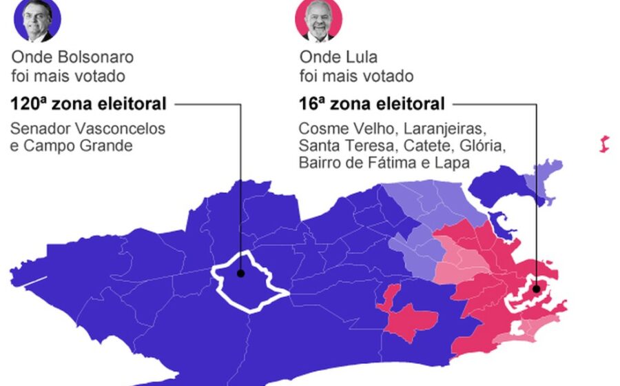 Mapa do Rio de Janeiro destacando Vassouras e outras 3 cidades com margem inferior a 100 votos entre Lula e Bolsonaro no 2º turno 2022
