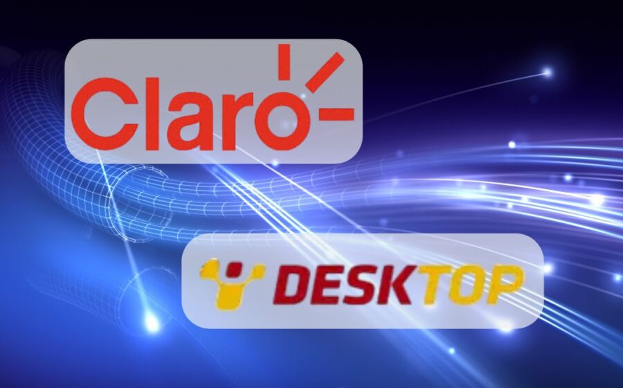 Logotipo da Claro NXT e Desktop lado a lado representando OPA unificada de aquisição de ações