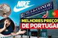 Logotipo da Nike com gráfico de ações em queda e manchete sobre demissões e previsão de receita menor