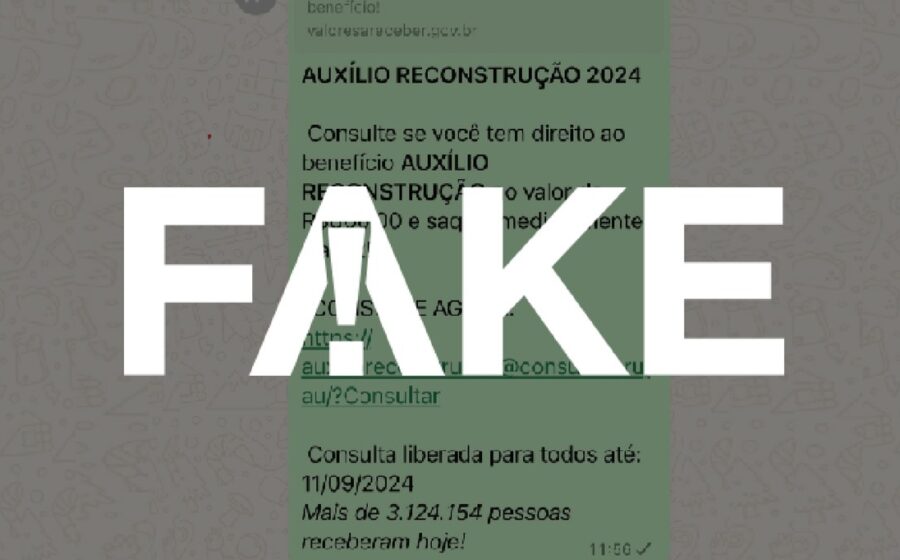 Alerta de golpe do Auxílio Reconstrução 2026 prometendo R$ 1.680 para roubo de dados pessoais e corporativos
