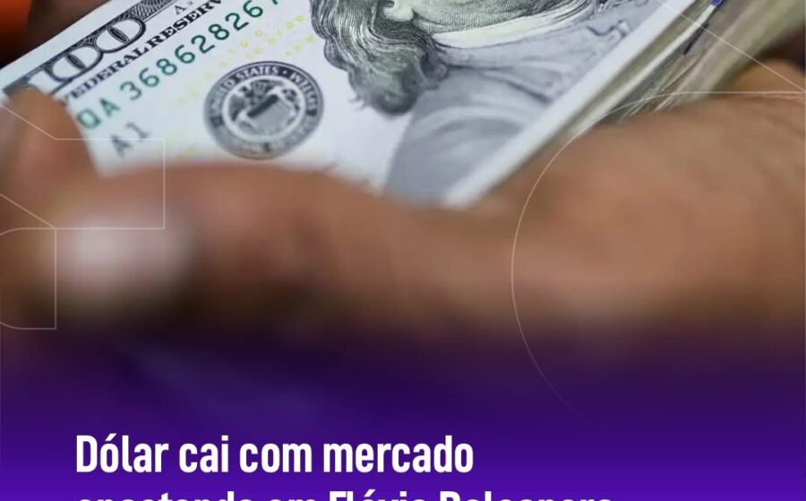 Flávio Bolsonaro em destaque com gráficos financeiros ao fundo simbolizando apoio do mercado