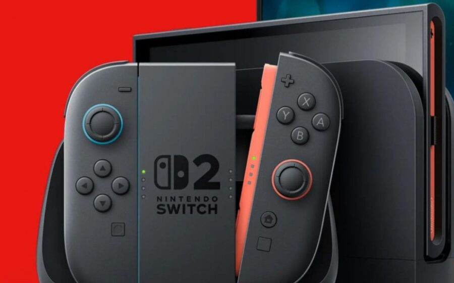 Nintendo Switch 2 com gráfico de alta de preços e chips de memória Micron ao fundo