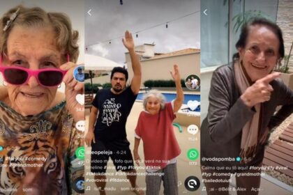 Vovós sorridentes usando smartphones para criar conteúdo no TikTok e faturar alto