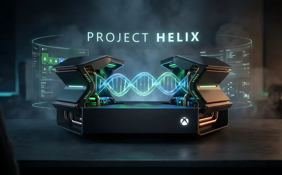 Logotipo Xbox com texto "Helix" e ícone de disco óptico simbolizando suporte a mídia física
